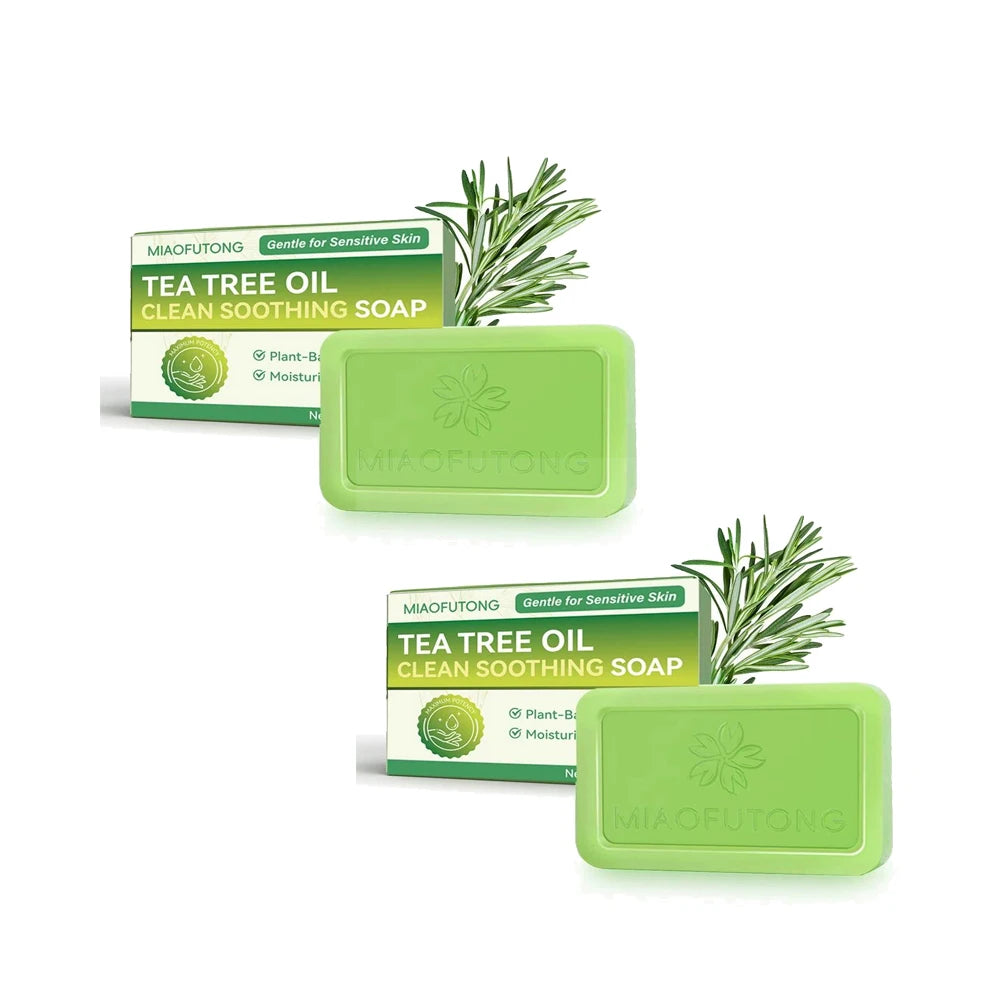 MIAOFUTONG Gentle For Sensitive Skin TEA TREE OILANTIFUNGAL SOAP Plant-Based Care Moisturizing FormulaG Lmproving Acne Peaceful Pleasures Health and Wellness 2PCS