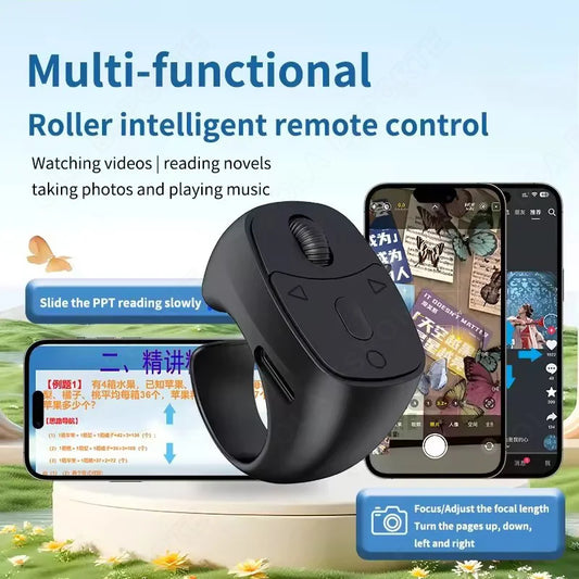 Remote Control Wireless Bluetooth Roller Fingertip Ring portable Mobile Selfie Mice Video Automatic Page Turner Browsing Ring Peaceful Pleasures Health and Wellness
