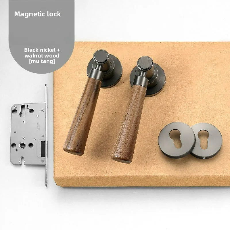 Retro Wooden Door Handle Lock | Silent Magnetic Split Lock