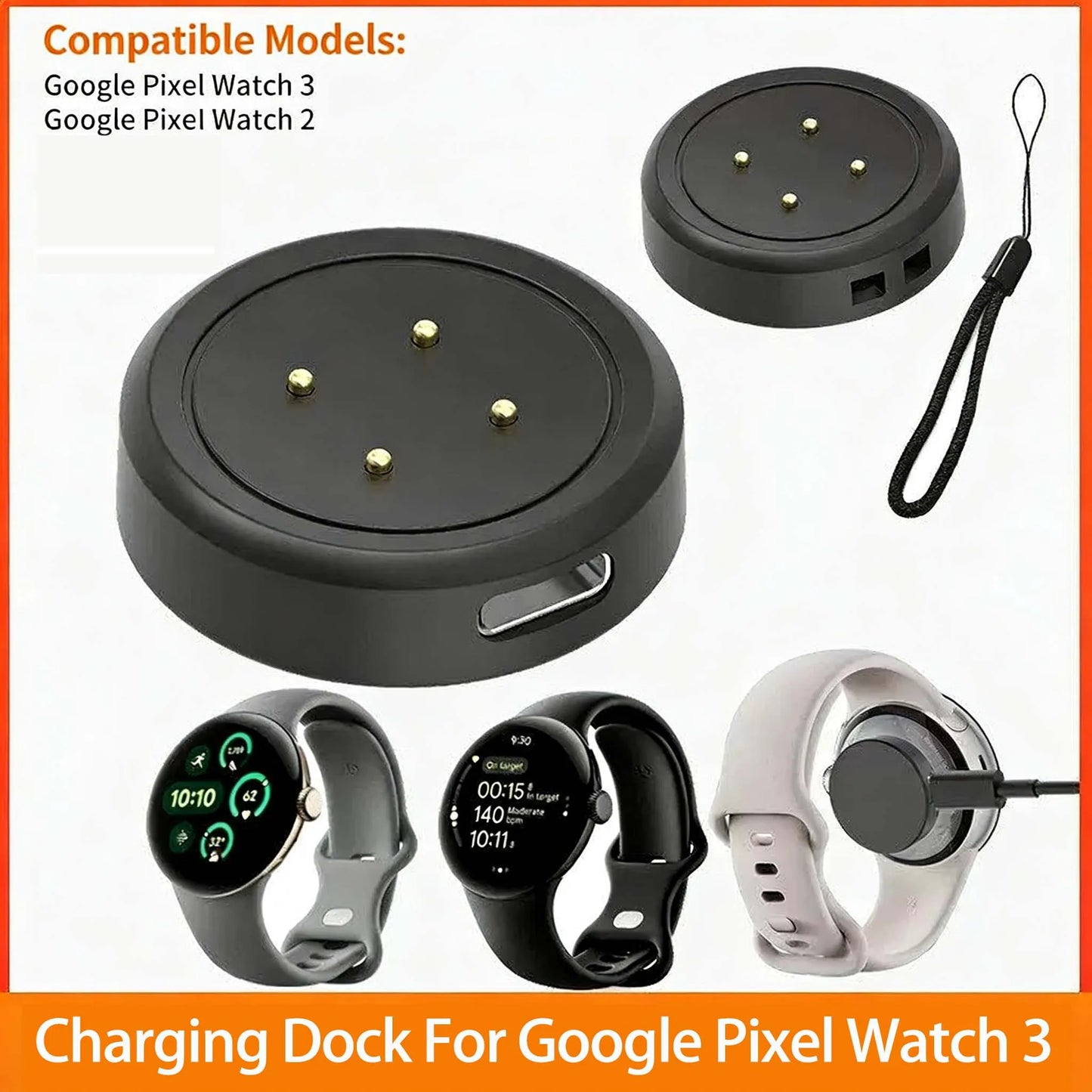 Google Pixel Watch 3 & 2 Charging Dock – USB-C with Lanyard