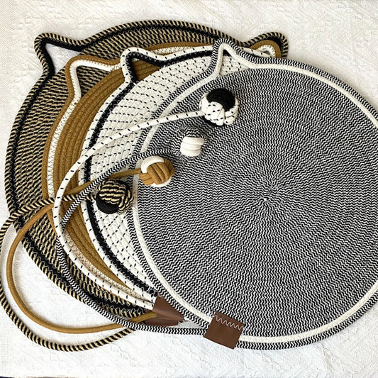 Cotton Rope Woven Cat Scratching Mat and Toy Ball Combo Cat Sleeping Pad Scratch-Resistant Wear-Resistant Washable Pet Mat Peaceful Pleasures Health and Wellness