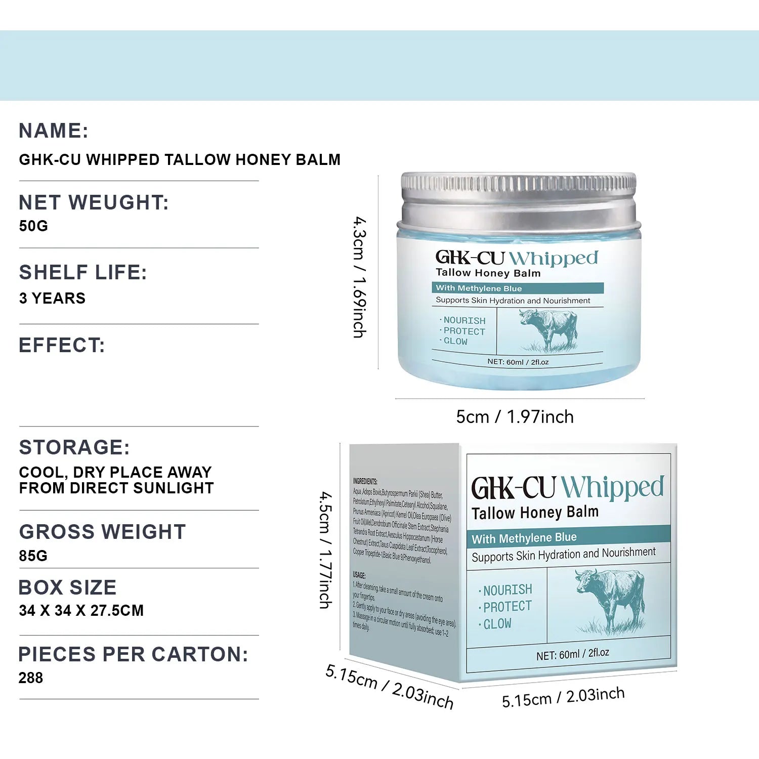 1/2/3PCS Copper Peptides GHK-Cu Beef Tallow for Skin, Blue Balm Manuka Honey & Vitamin E, Natural Face Moisturizer, Skincare Peaceful Pleasures Health and Wellness