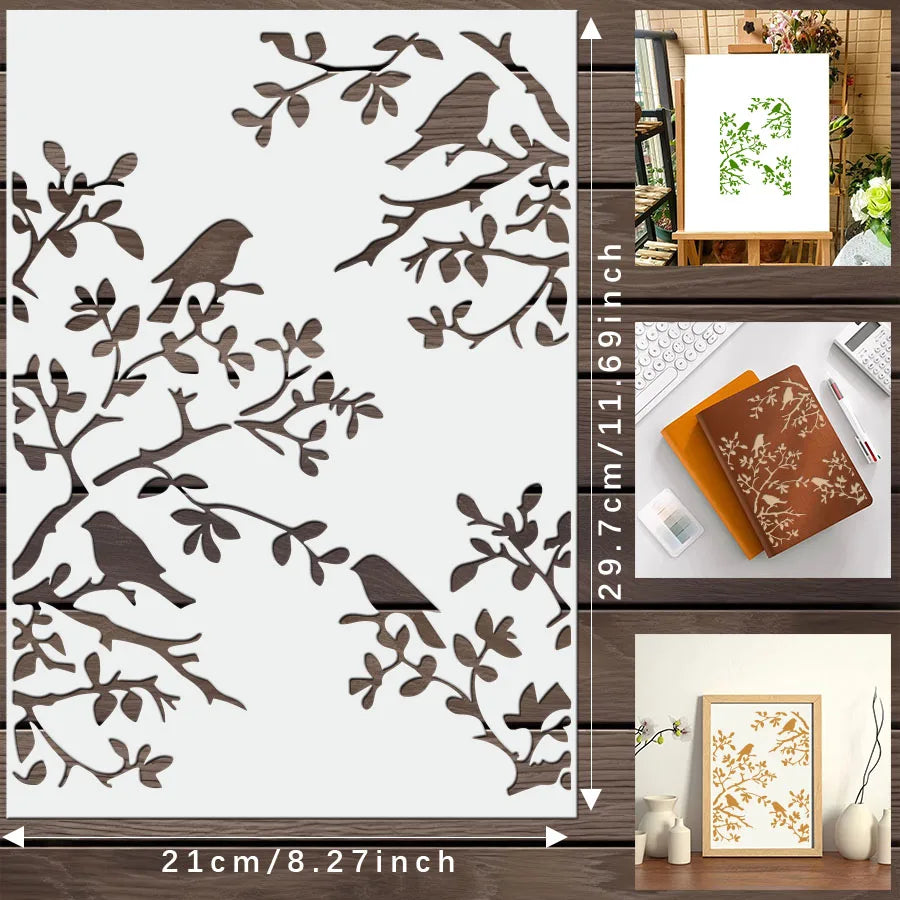 Reusable Single Bird Branch Stencil Template DIY Wall Art Painting