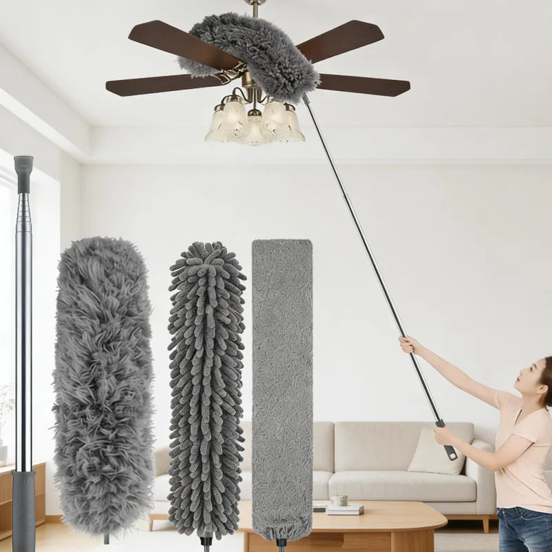 4-Piece Set of Household Electrostatic Dusters, Extendable Feather Dusters, Extendable Dust Brushes, Dusters for High Ceilings, Fans, Spider Webs, Reusable, Lightweight, for Cleaning Curtains and Ceiling Fans Peaceful Pleasures Health and Wellness
