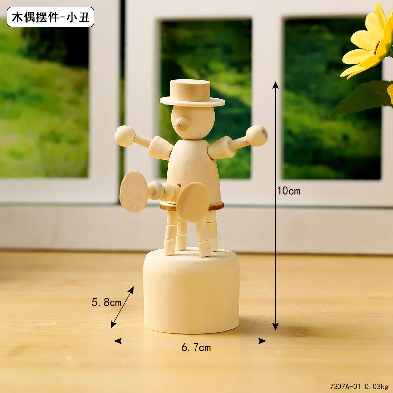 Wood DIY Craft Mini Dog/Clown/Giraffe/Duo Desktop Decoration Crafts Wooden Animal Miniatures Ornament Book Shelf Fun Decor Peaceful Pleasures Health and Wellness 7307A-01