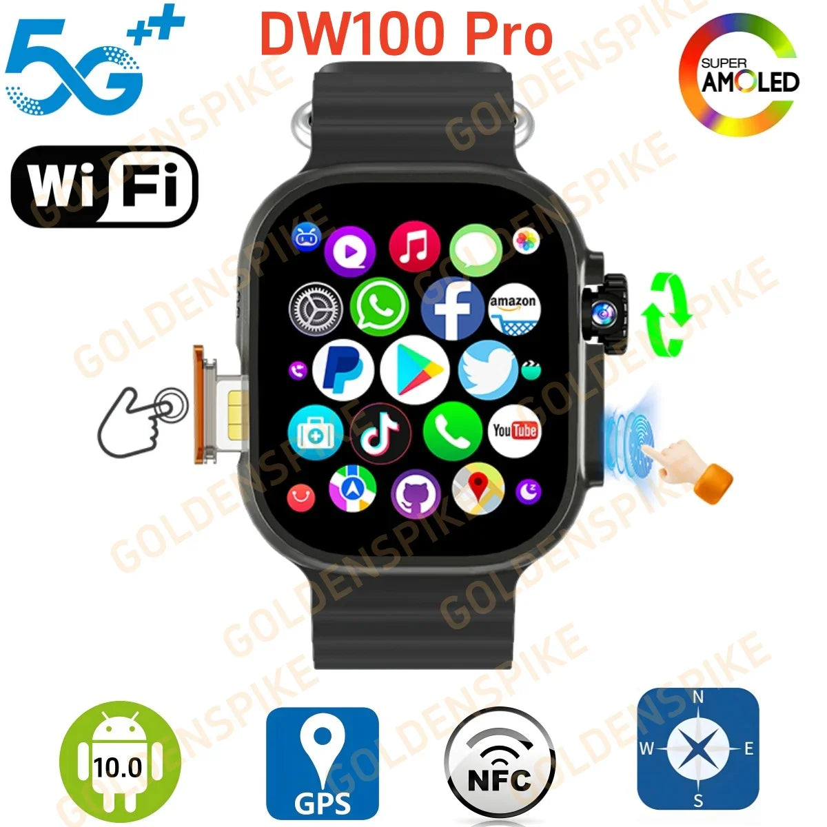 GOLDENSPIKE DW100 Pro 4G Android Smartwatch | AMOLED 128GB GPS