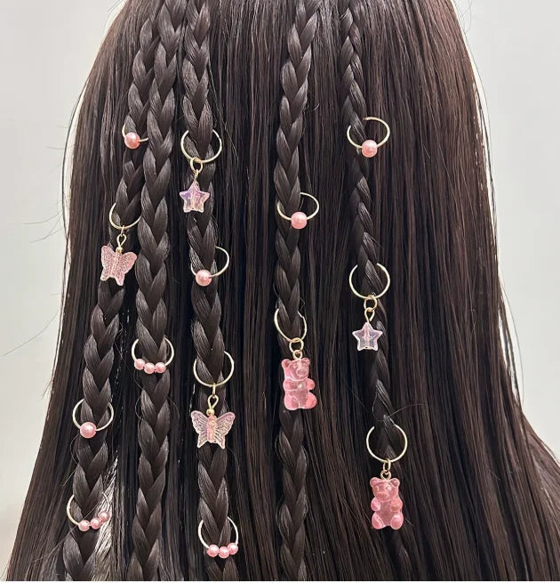 Kid Ponytail Braid Hair Extensions with Curly Ends - Elastic with Butter/ Dreadlock Hair Beads- Protective Hairstyle Detachable Peaceful Pleasures Health and Wellness 24pcs beads