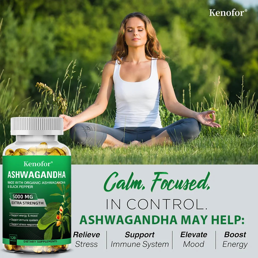 Pure Ashwagandha Root Extract Capsules 5000mg for Natural Mood, Stress, Focus, Brain, Energy , Sleep Health Peaceful Pleasures Health and Wellness