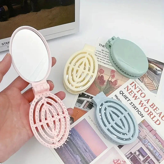 Portable Folding Hair Comb with Mirror | Travel Gift Folding Hair Comb Peaceful Pleasures Health and Wellness