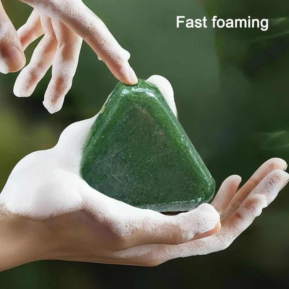 2/4PCS Platycladus Leaves Usman Handmade Shampoo Soap Polygonum Multiflorum Herbal Extract Triangle Hair Strengthening Cleansing Peaceful Pleasures Health and Wellness