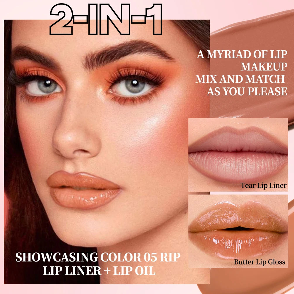 QIBEST New 3pcs Liquid Lipstick + Lip Liner +Lip Glaze Makeup Set Nude Black Velvet Lip Gloss Tint Long Lasting Cosmetics Kits Peaceful Pleasures Health and Wellness