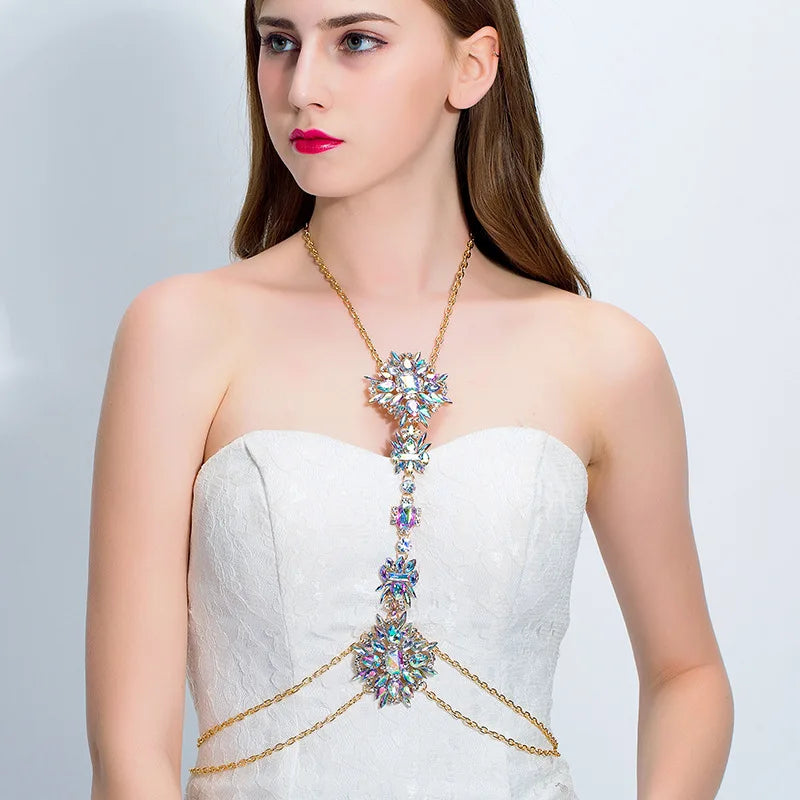 Boho Rhinestone Statement Chest Chain Crystal Necklace Body Chain For Pregnant Women Photography Props Peaceful Pleasures Health and Wellness