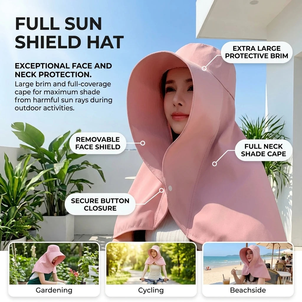 Women Sun-Protection Fisherman Hat Wide Brim Neck Cover UPF50+ Anti UV Ponytail Design Peaceful Pleasures Health and Wellness