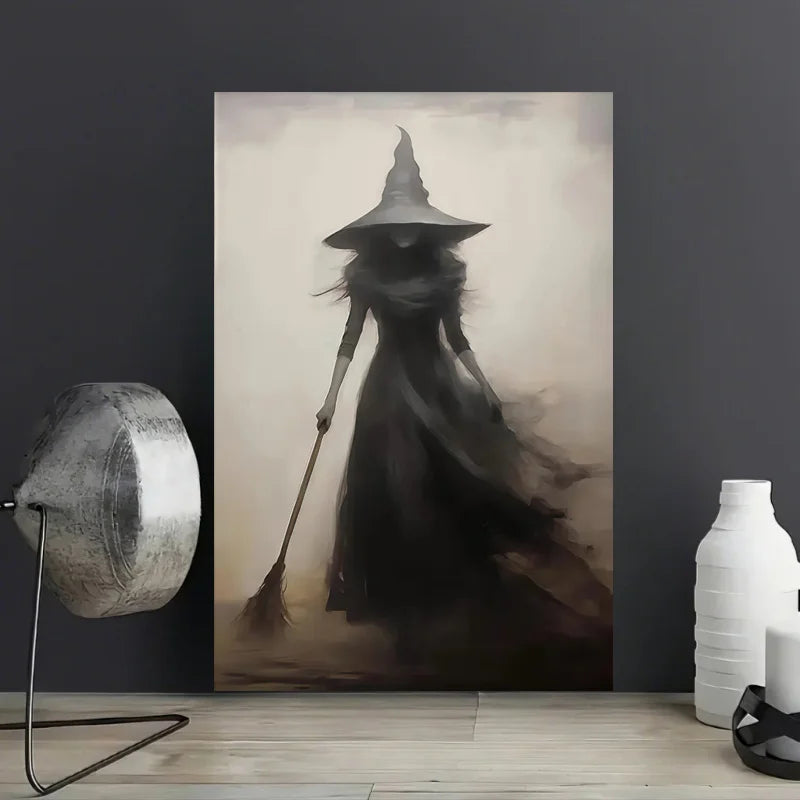 Retro Witch Halloween Canvas Wall Art Print – Witchcraft Decor Canvas Wall Art Peaceful Pleasures Health and Wellness ZLH5115 20x30cm No Frame