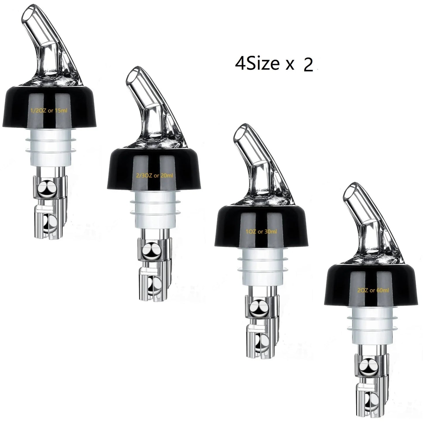 4 Different Measured Bottle Pourer Spouts Liquor Pourers Quick Shot Spirit Driinks Wine Cocktail Whiskey Dispenser Bartender Peaceful Pleasures Health and Wellness 2PCS Per Size