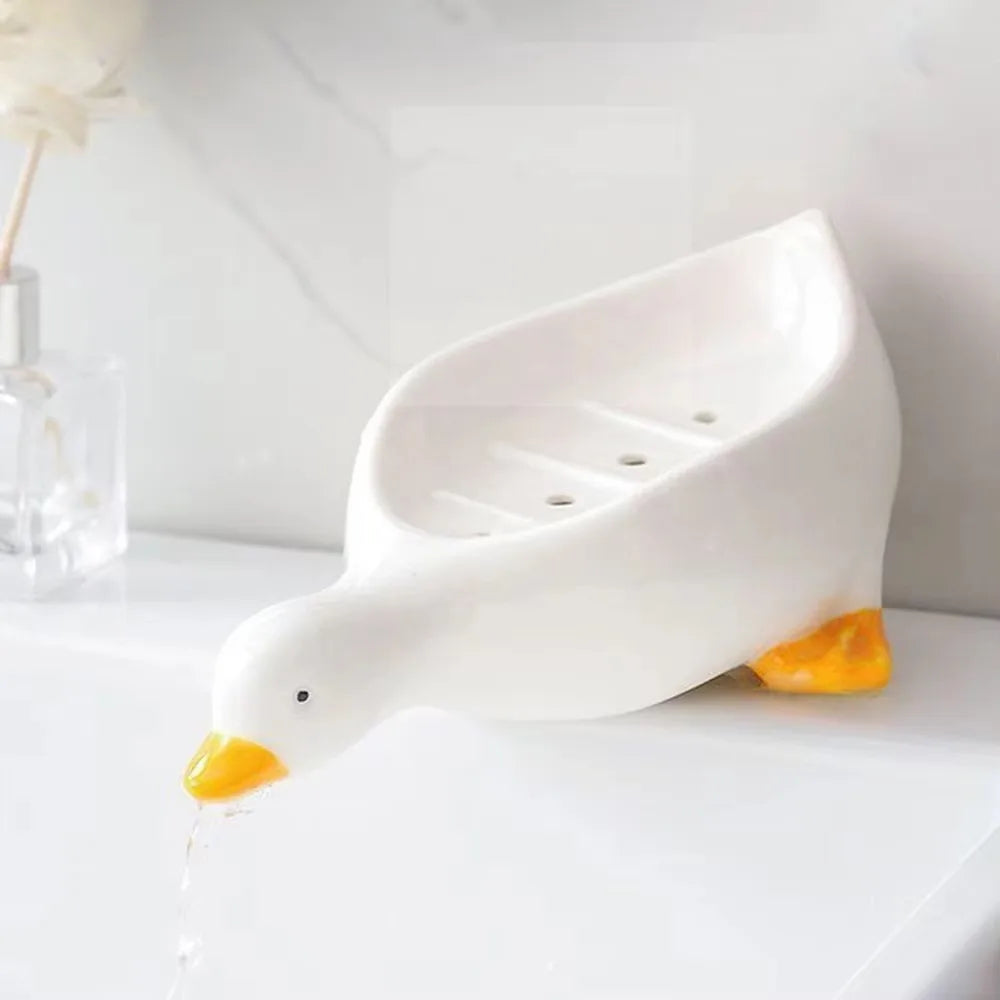 Random Soap Tray Self-draining Soap Rack Duck-shaped Creative Rack for Shower Bathroom Kitchen Tub Sink Tray Bracket Bathroom Peaceful Pleasures Health and Wellness white