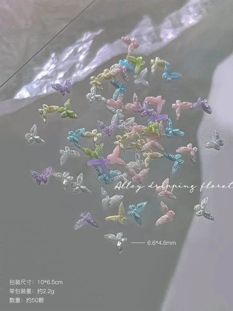 50pcs 3D Glitter Butterfly Nail Charms | Resin Nail Art Decor