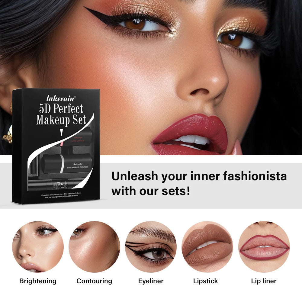 5pcs Perfect Makeup Set With Contouring Stick Eyeliner And Lipstick Easy Coloring Sweatproof Long Lasting Daily Makeup Set Peaceful Pleasures Health and Wellness