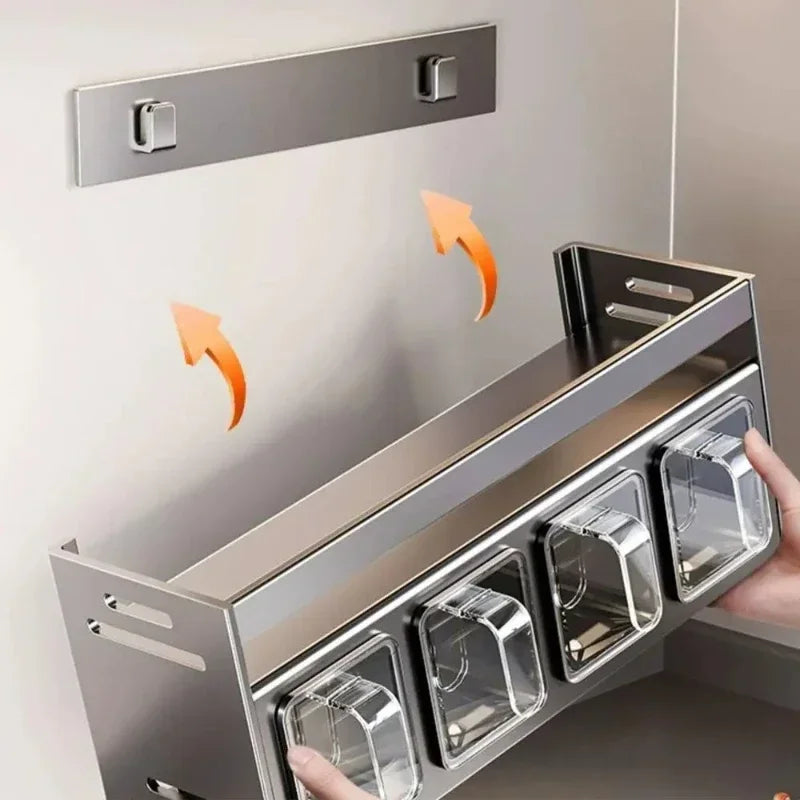 Wall Mounted Stainless Steel Spice Rack | No-Drill Kitchen Organizer