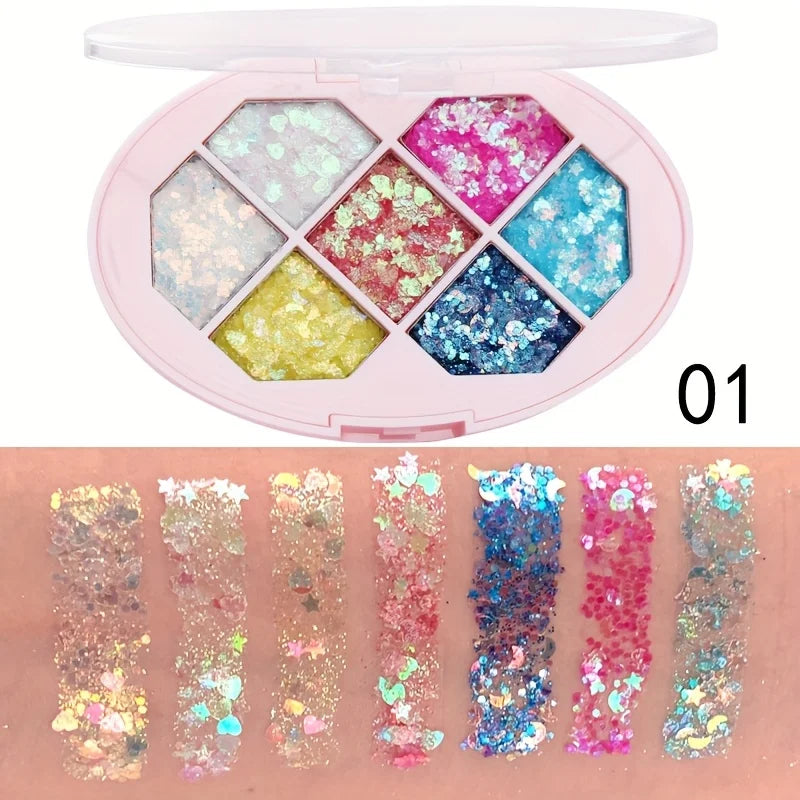 CmaaDu 7-Color Glitter Eyeshadow Palette – Pearl Shimmer Highlighter