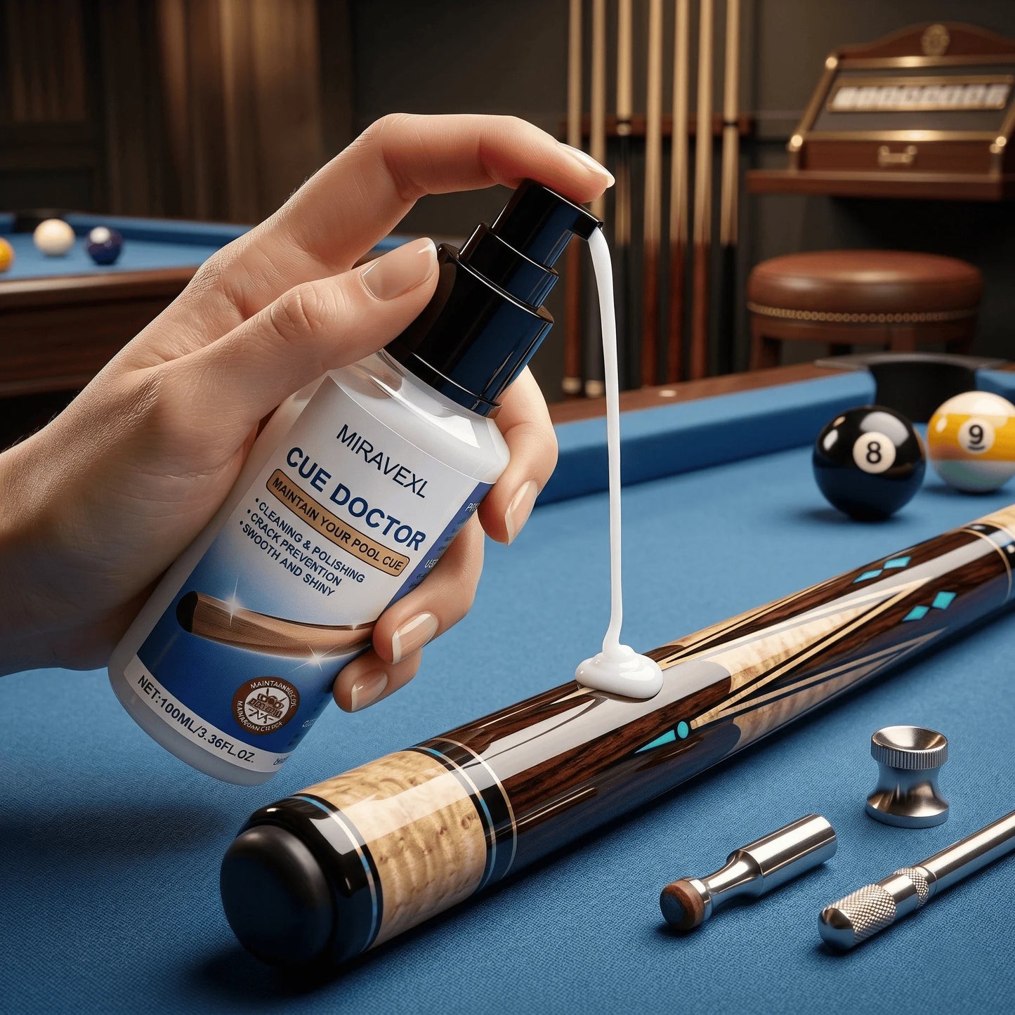 MIRAVEXL Billiard Pool Cue Shaft Cleaner Polish Liquid Snooker Stick Maintenance Oil Prevent Cracks Smooth Shiny Accessories Peaceful Pleasures Health and Wellness
