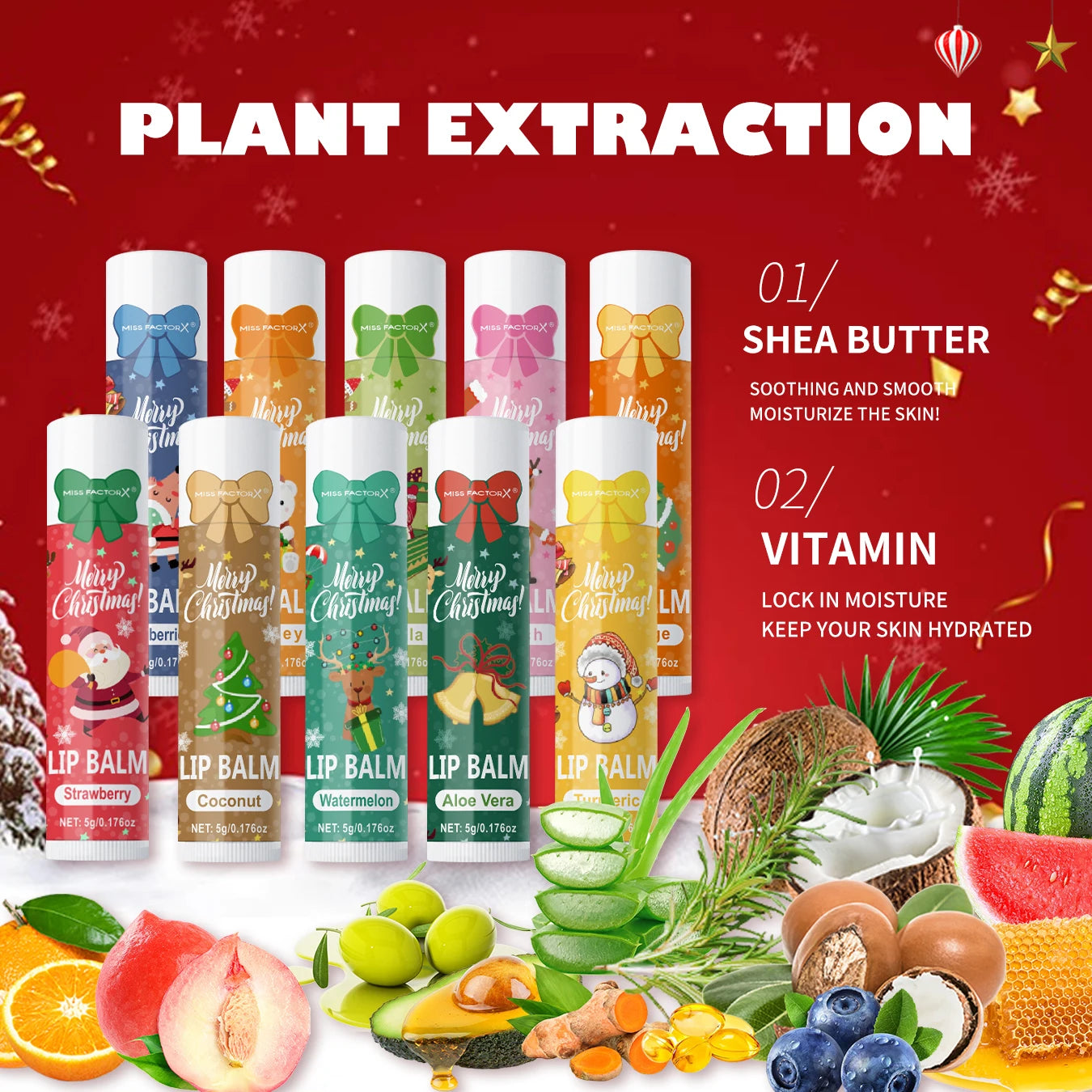 90 pieces/box 10 scented lipstick set Christmas set Moisturizing lips deep moisturizing Christmas gift Peaceful Pleasures Health and Wellness