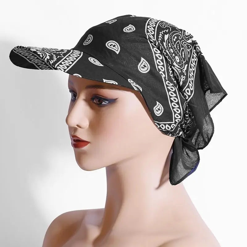 Women's Wide Brim Paisley Bandana Sun Hat | UV Brim Cap