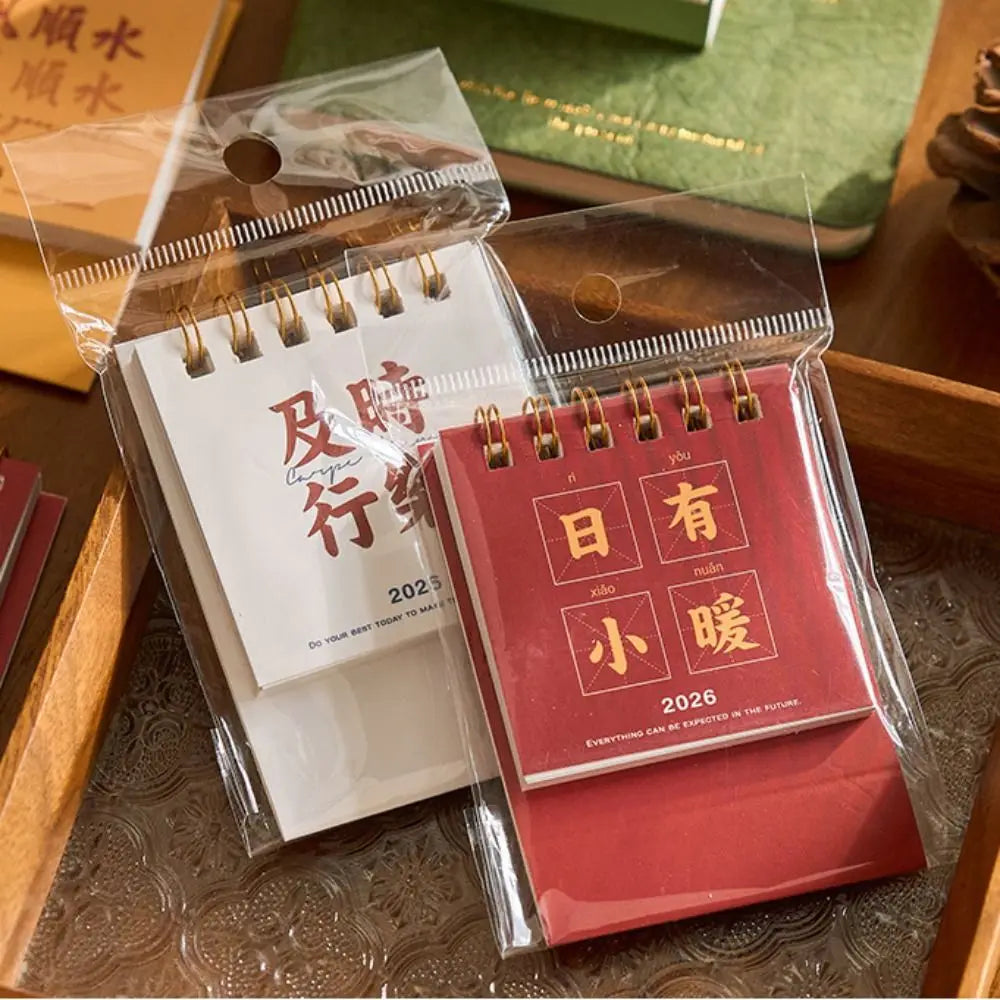 Month Date Display 2026 Mini Desk Calendar Solid Color Coil Binding Monthly Planner Simple Date Planner Horse Year Calendar Peaceful Pleasures Health and Wellness