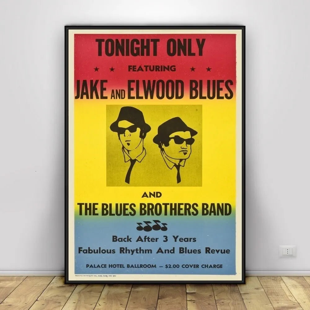 Vintage Blues Brothers Canvas Wall Art Classic Movie TV Show Poster Retro Print for Home Bedroom Living Room Decoration Peaceful Pleasures Health and Wellness 11 30x40cm Unframed