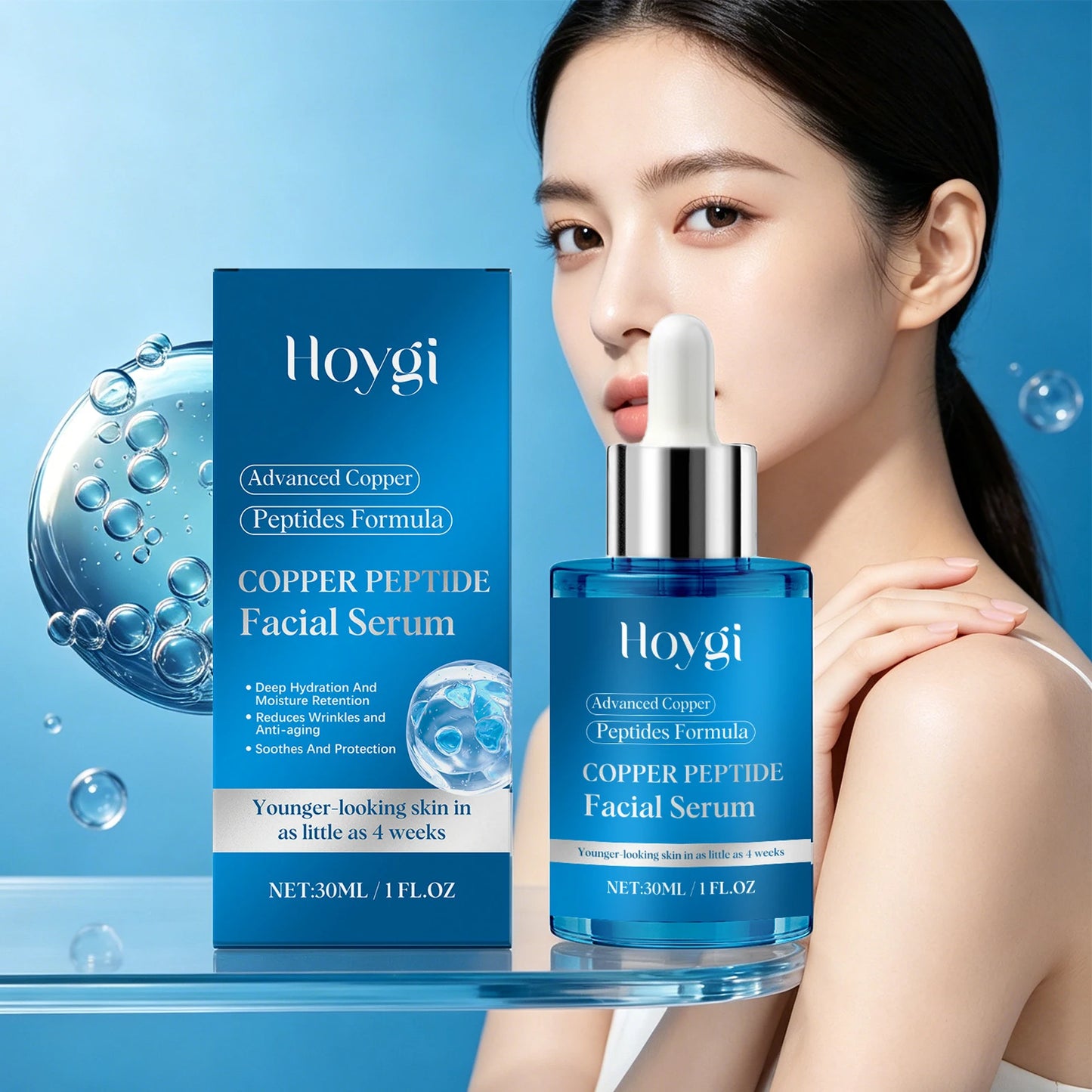 Hoygi Copper Peptide Facial Serum 30ml Firming Lifting Fade Fine Lines Moisturizing Hydration Smoothing Skin Care Essence Peaceful Pleasures Health and Wellness