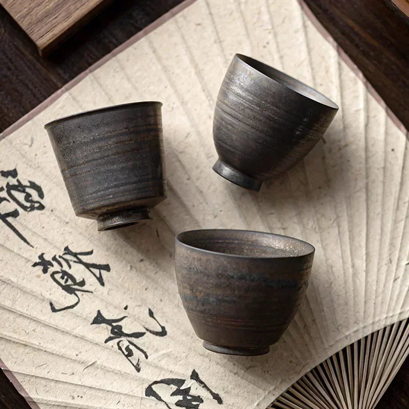Master's Cup Japanese Retro Rough Pottery Kung Fu Tea Set Personal Ceramic Water Cup Peaceful Pleasures Health and Wellness