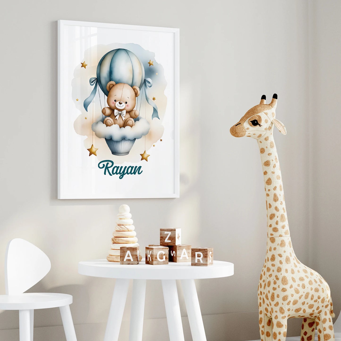 Personalized Blue Bear 3-Piece Canvas Wall Art | Kids Room Decor