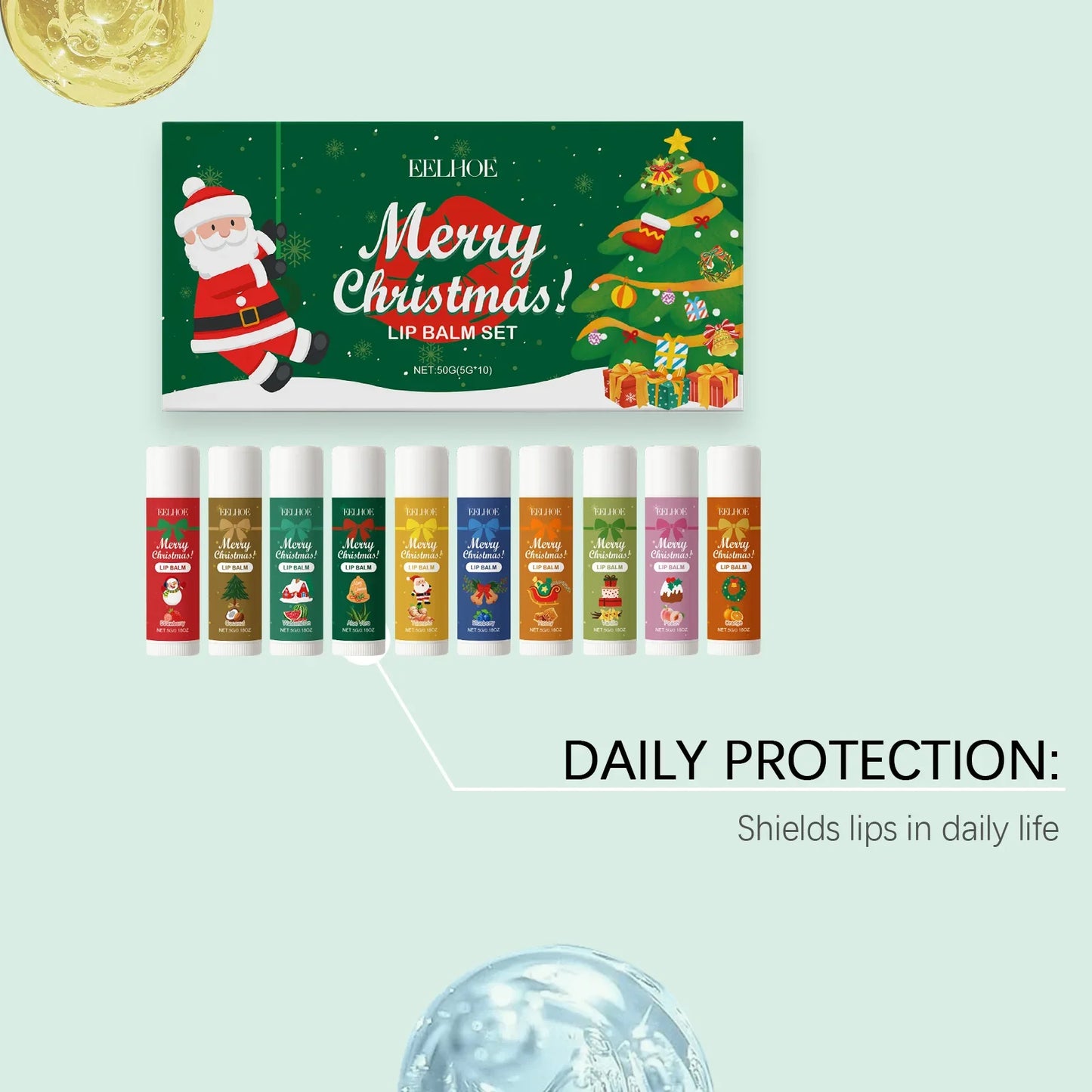 EELHOE 10-Pc Christmas Lip Balm Gift Set – Deep Moisturizing