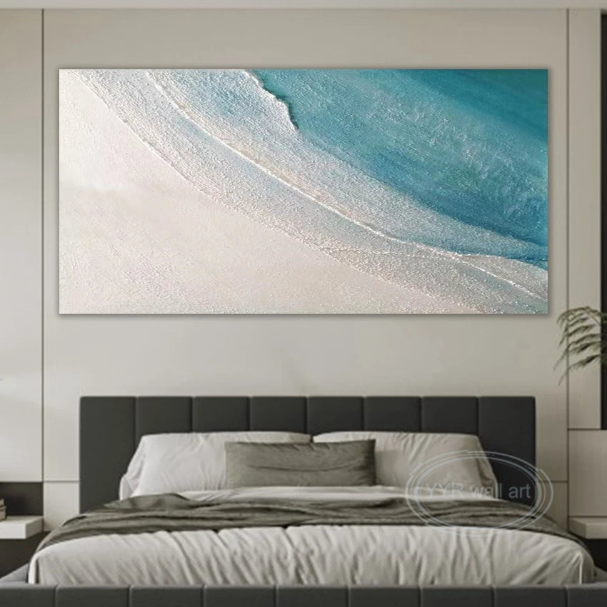 Ocean Wave Beach Abstract Art Pure Hand drawn Oil Painting Home Decoration Restaurant for Living Room Bedroom Wall Decoration Peaceful Pleasures Health and Wellness