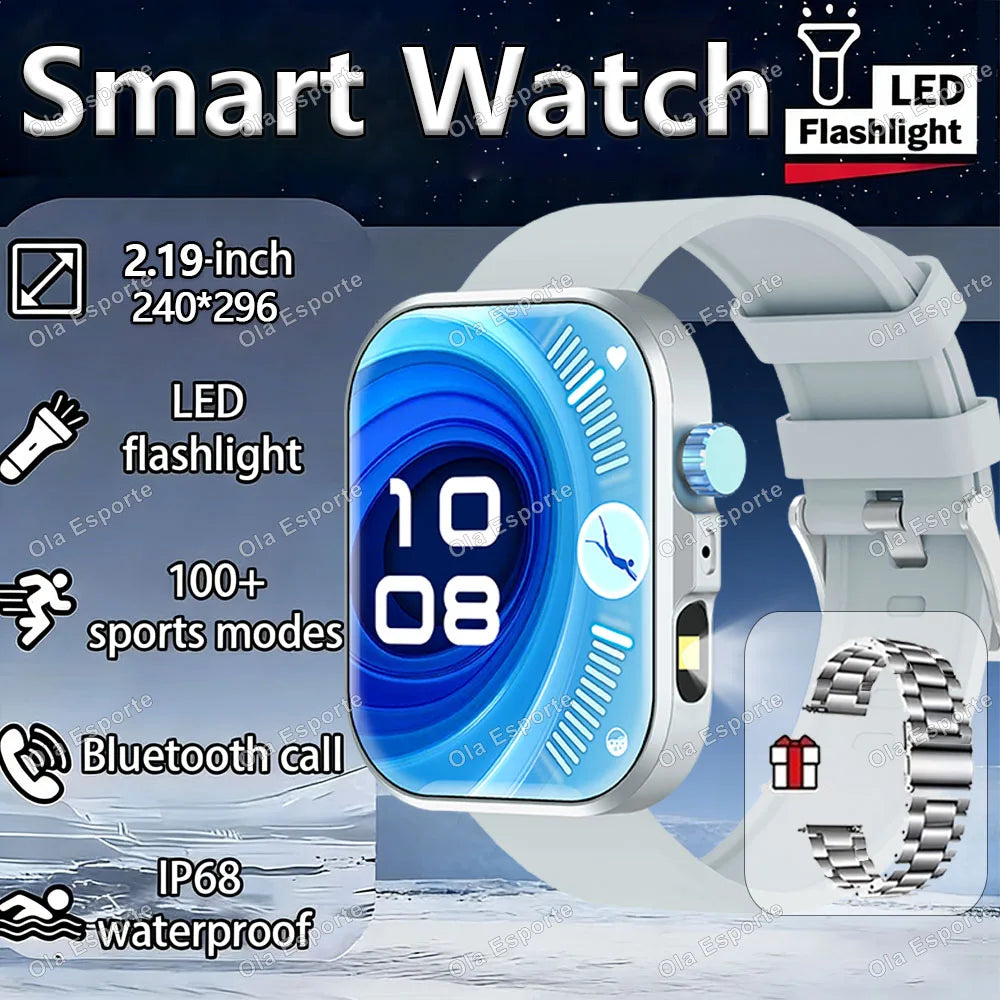 LED Flashlight Smartwatch – Bluetooth Call & Fitness Tracker HW12