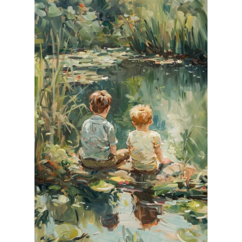 Retro Fishing Boys Canvas Wall Art | Farmhouse & Nursery Decor