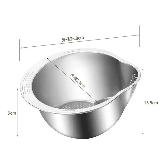 Stainless Steel 304 Rice Washer Strainer Bowl Rice Washing Bowl Rice Sieve Colander Fruit And Vegetable Strainer Kitchen Tools Peaceful Pleasures Health and Wellness