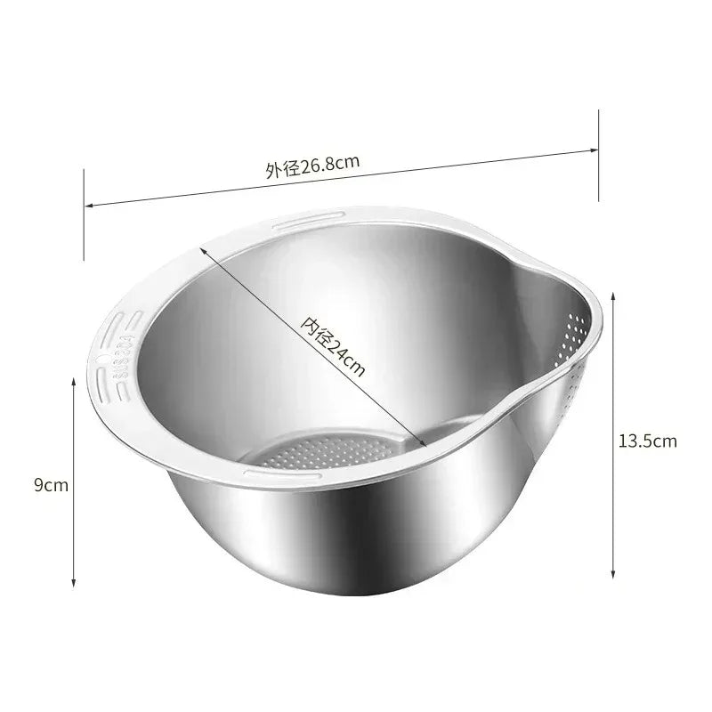 Stainless Steel 304 Rice Washer Strainer Bowl Rice Washing Bowl Rice Sieve Colander Fruit And Vegetable Strainer Kitchen Tools Peaceful Pleasures Health and Wellness