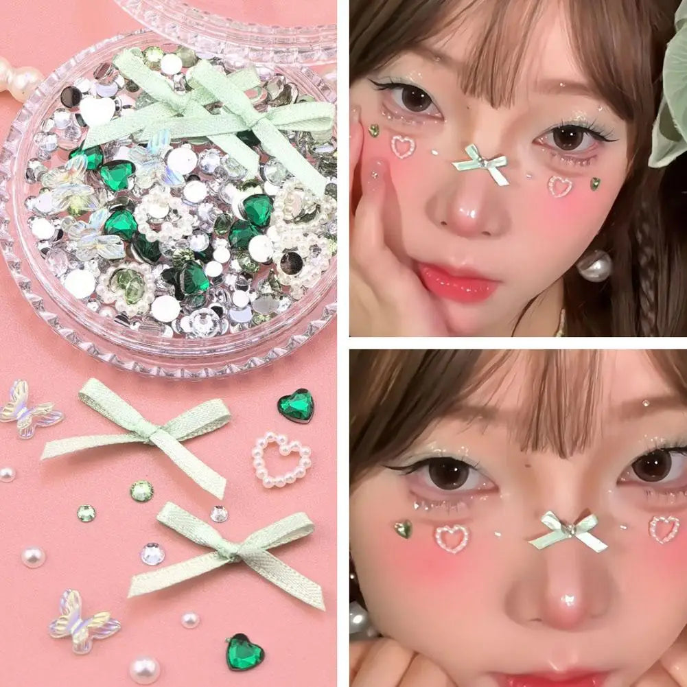 3D Pink Silk Bows Glitter Face Gem Stickers Music Festival DIY Eyes Makeups Face Jewels Stickers Diamond Stickers Peaceful Pleasures Health and Wellness Light Grey