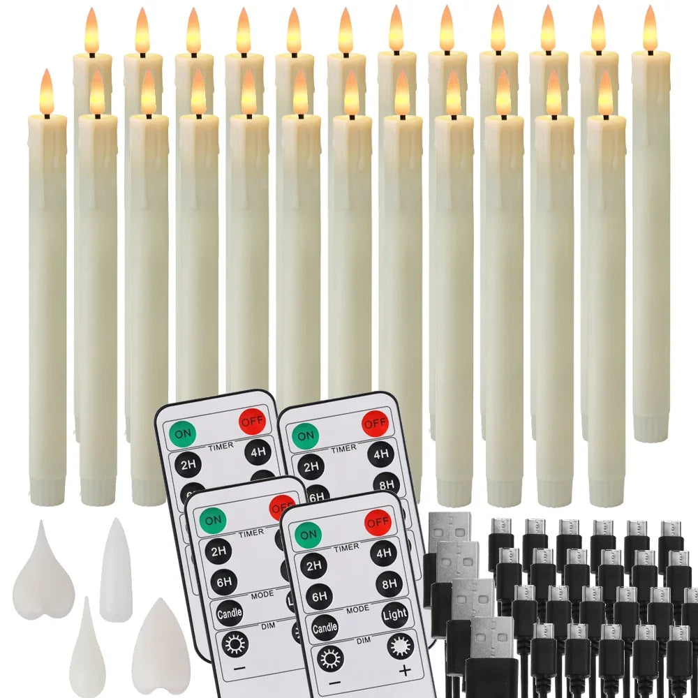 12/24pc Pack LED Rechargeable Flameless Taper Candle Battery Operated with Remote Electric Tea Light Christmas Window Home Decor Peaceful Pleasures Health and Wellness 24Pcs Ivory