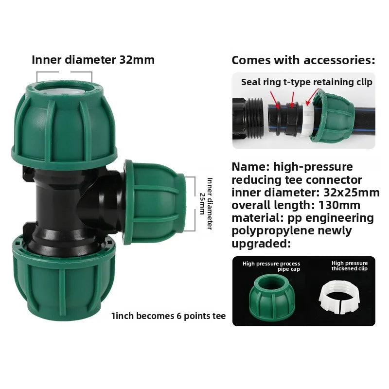 5-Pack PE Tube Quick Connector Water Splitter 20/25/32mm