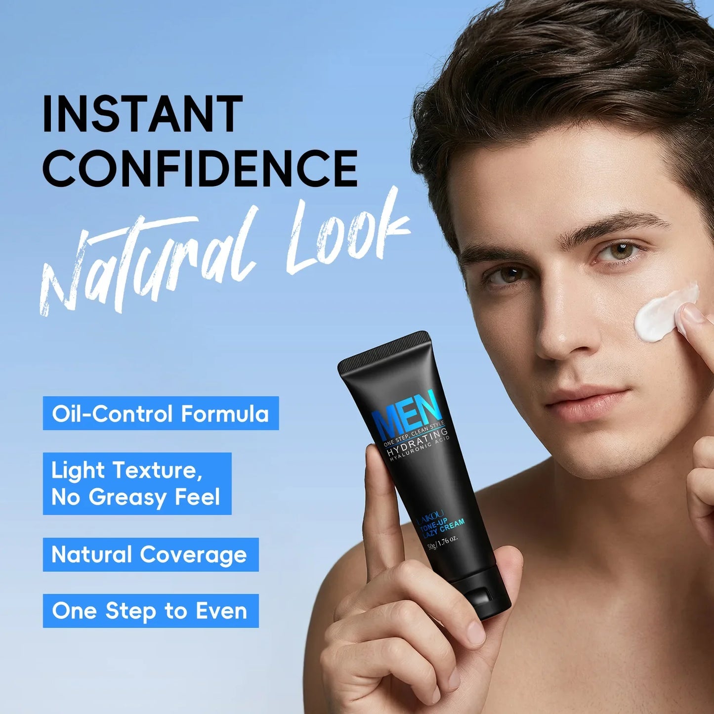 LAIKOU Men's BB Tone Up Cream – Hyaluronic Acid Oil Control 50g