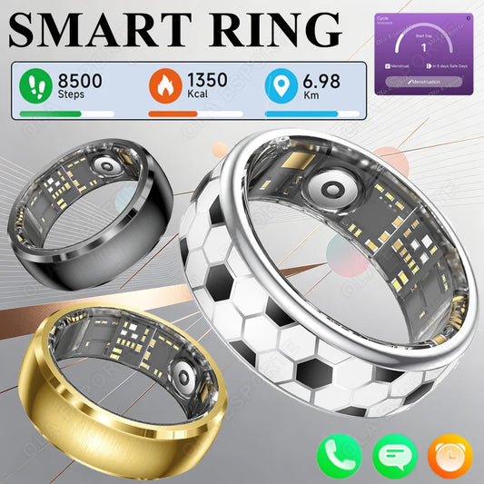 Fashion Smart Ring Men Women, Heart Rate Blood Oxygen and Sleep Monitor Smartring IP68 & 5ATM Waterproof, Multi-sport Mode Ring Peaceful Pleasures Health and Wellness
