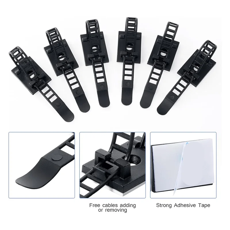 100-Pack Self-Adhesive Nylon Cable Clips | Wire Organizer