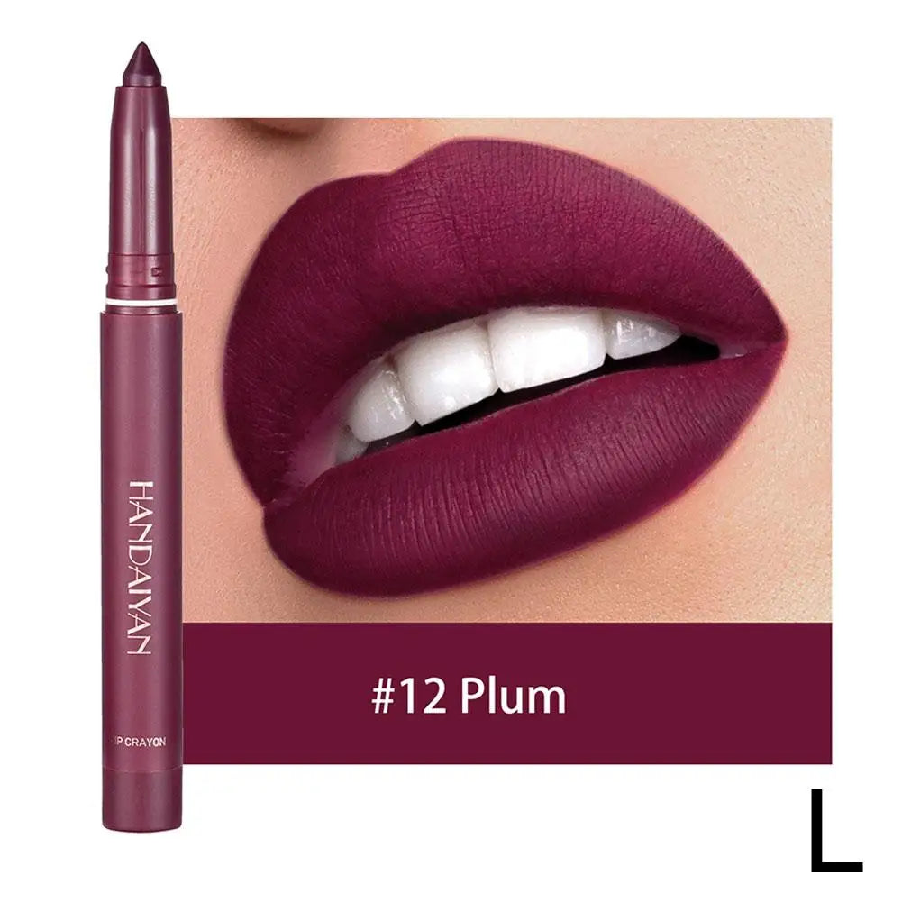Waterproof Matte Lip Crayon Pencil – 12 Shades, Built-in Sharpener