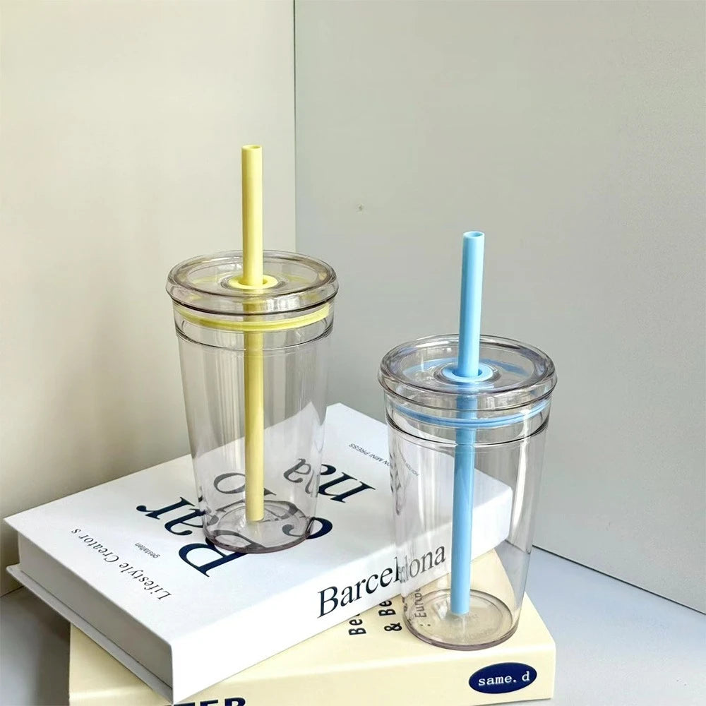 2026 450ML High Beauty Single Layer Milk Tea Straw Cup Transparent Multi Color Universal Coffee Cup Office Water Cup Home Hot Peaceful Pleasures Health and Wellness