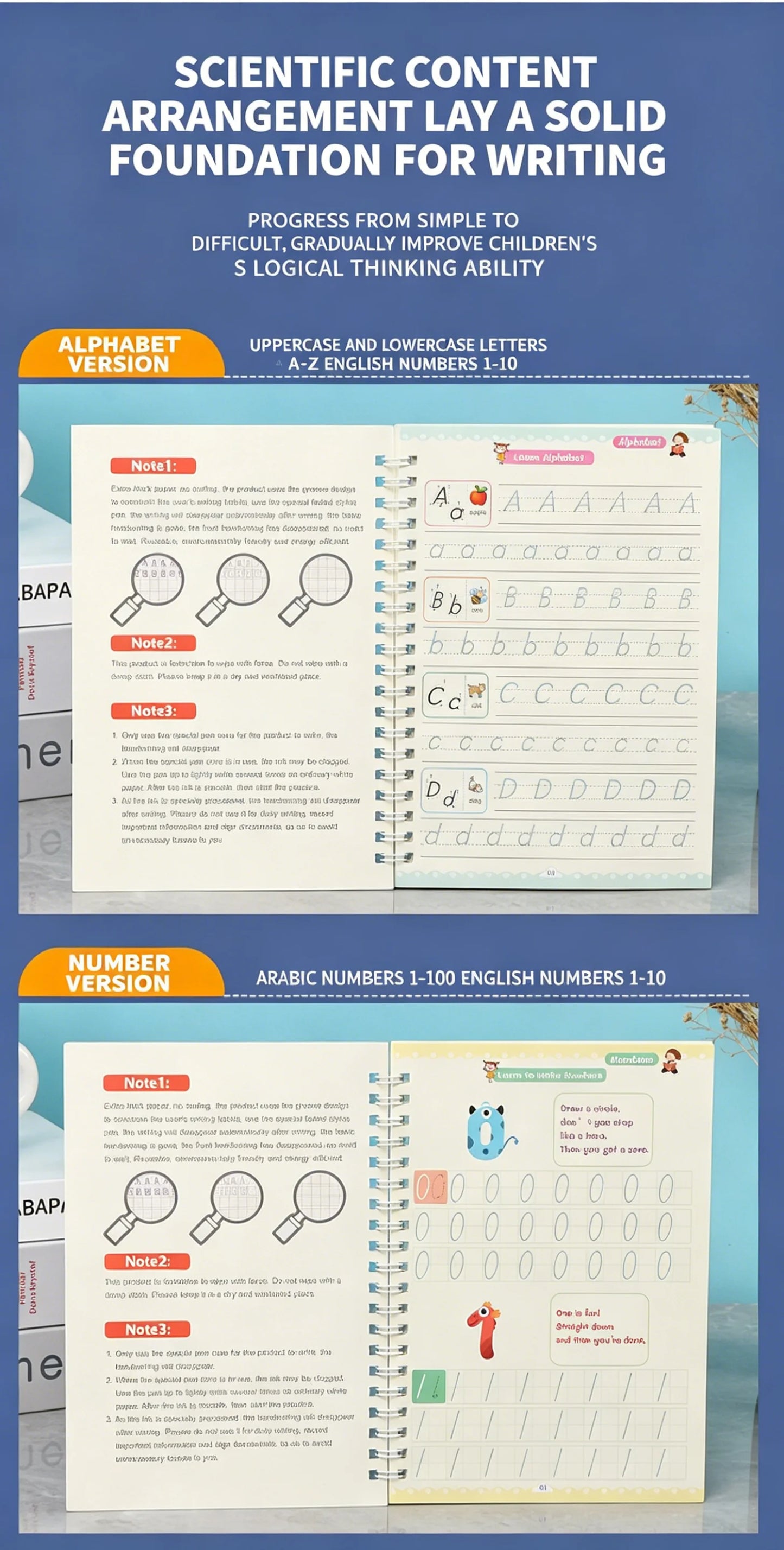 Reusable Slot Handwriting Practice Book Kids Ages 3-8 Etters Numbers