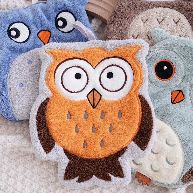 2-Pack of Randomly Designed Owl-Shaped Bathroom Hand Towels, Hangable Hand Towels from the Owl Series, Non-Shedding, Non-Smelling, Super Soft Peaceful Pleasures Health and Wellness