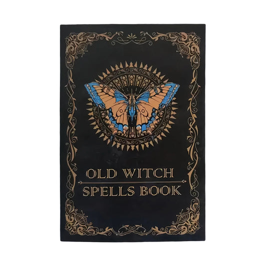 Witchcraft Spell Book Vintage Leather Look with Customizable Cover for Halloween Cosplay and RPG Blank Pages Peaceful Pleasures Health and Wellness A