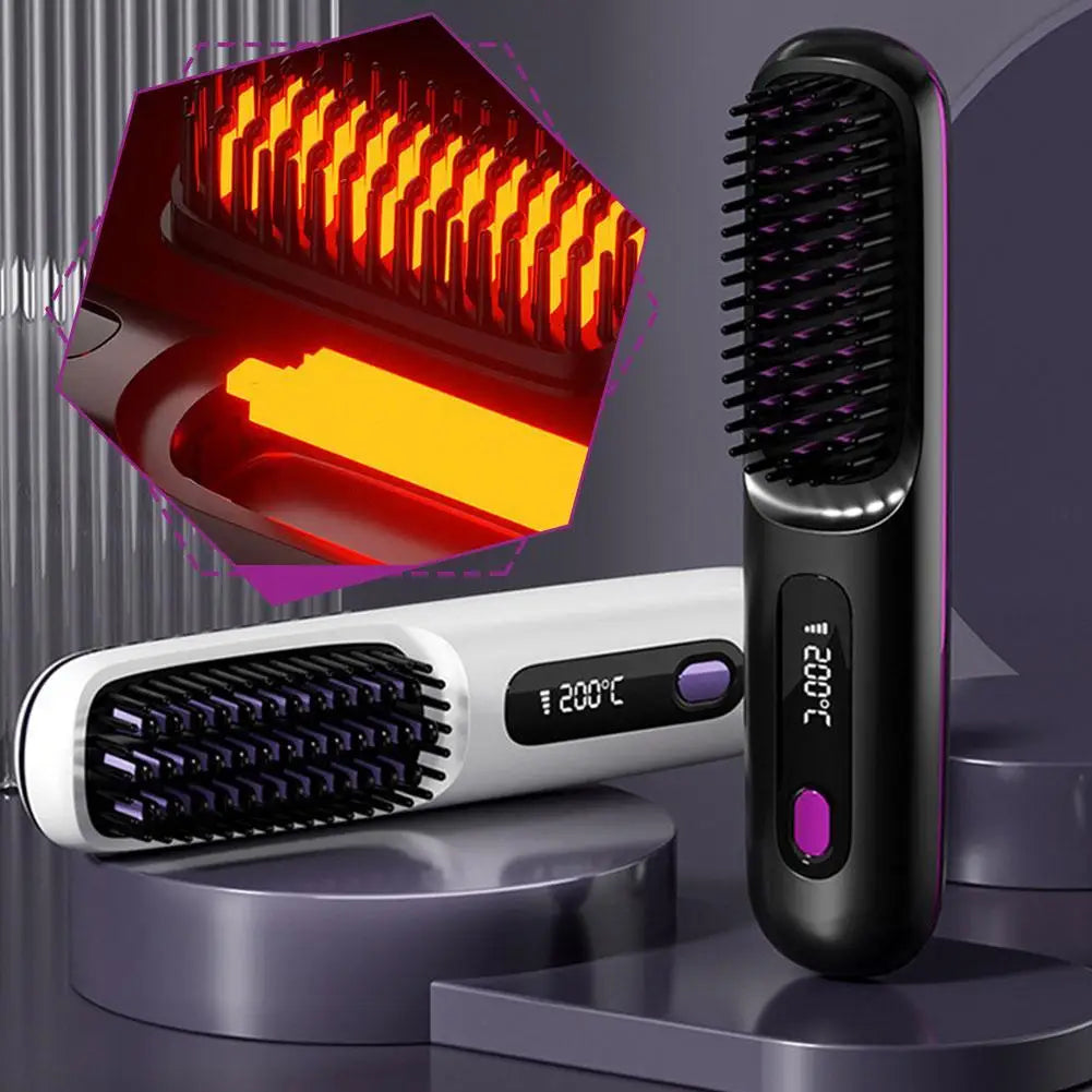 Thermostatic Electric Heating Heating Straight Hair Comb Wireless Portable Negative Ion Styling Tool Rechargeable USB Hair Tools Peaceful Pleasures Health and Wellness
